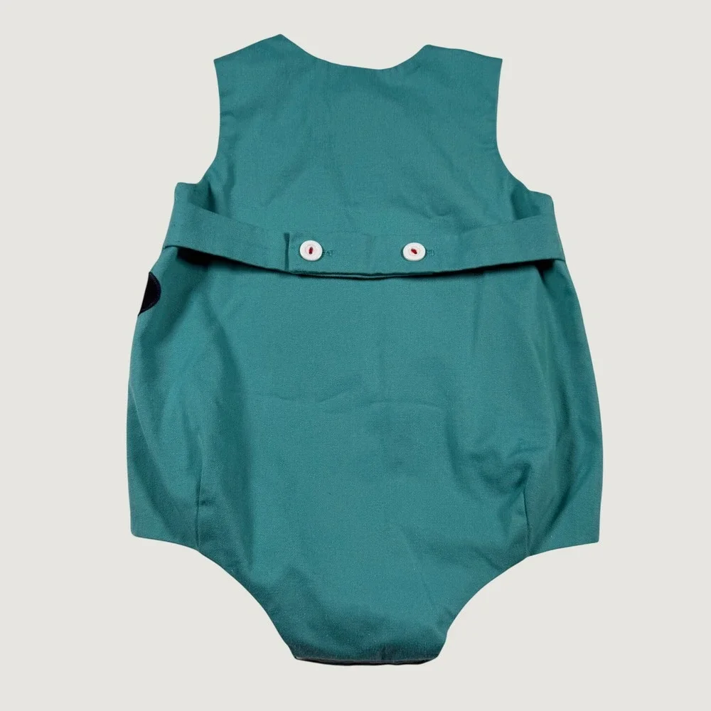 Vintage Chocolate Soup Teal Plaid Teddy Bear Bubble Romper Baby 9-12 months